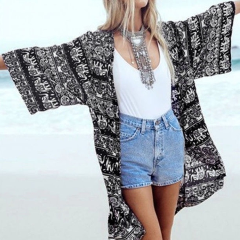 Merona Black & White Kimono duster, Size M/L, NWT
